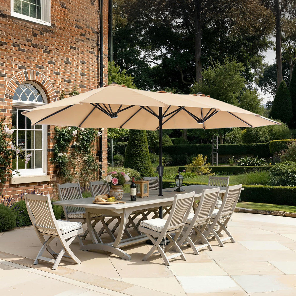 SUPERJARE 13ft outdoor umbrella provides expansive shade for patios and dining areas.
