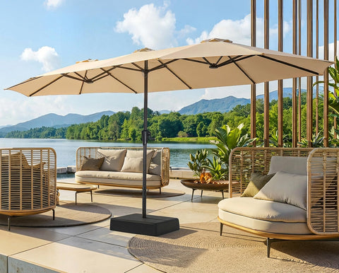 SUPERJARE 15ft umbrella with base included providing stable shade for outdoor seating