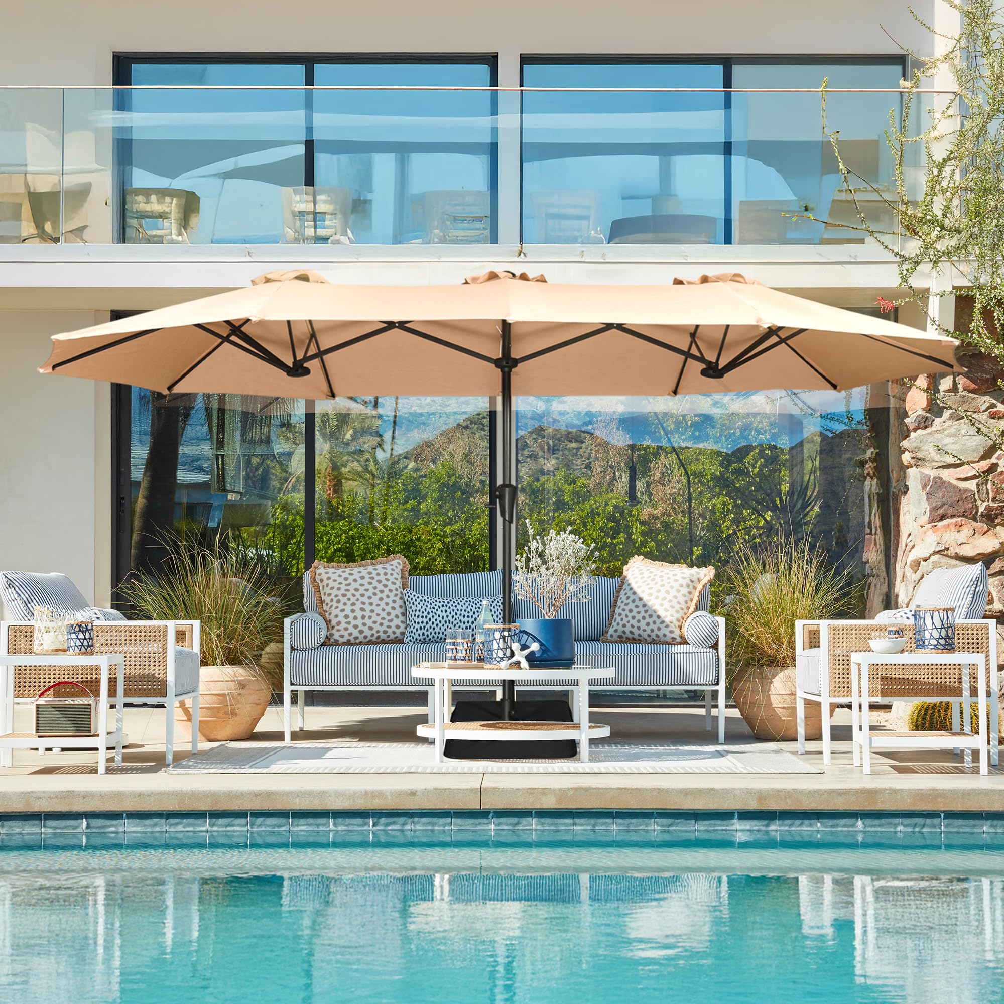 Close-up of the beige canopy highlighting fade-resistant fabric by SUPERJARE.