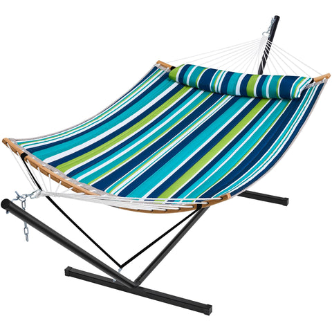 SUPERJARE hammock with stand demonstrates quick outdoor setup