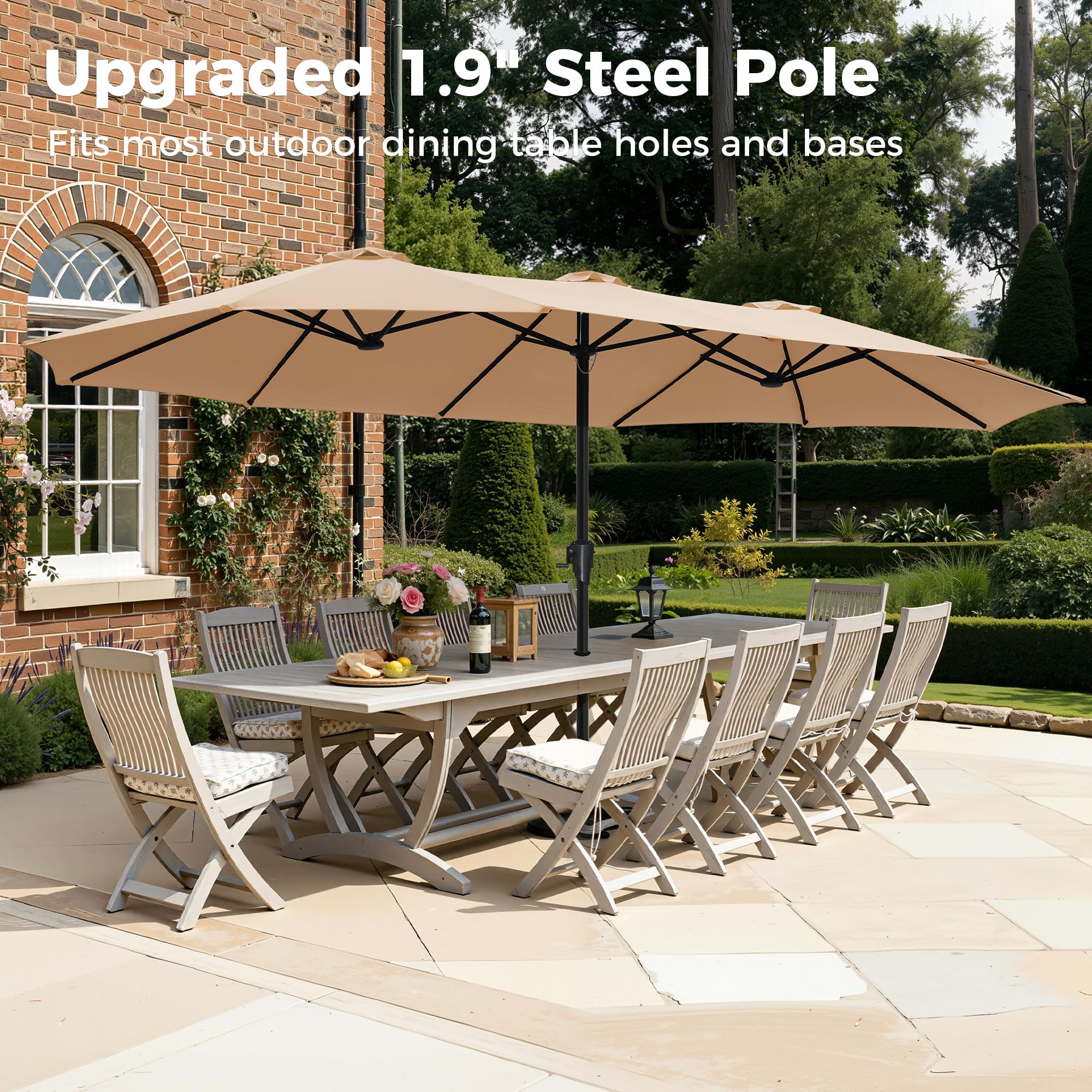 SUPERJARE large patio umbrella creates flexible shade for dining or lounging.