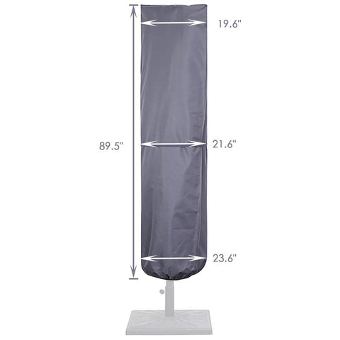 SUPERJARE cover fits 89.5 by 21.6 inches for most umbrellas.