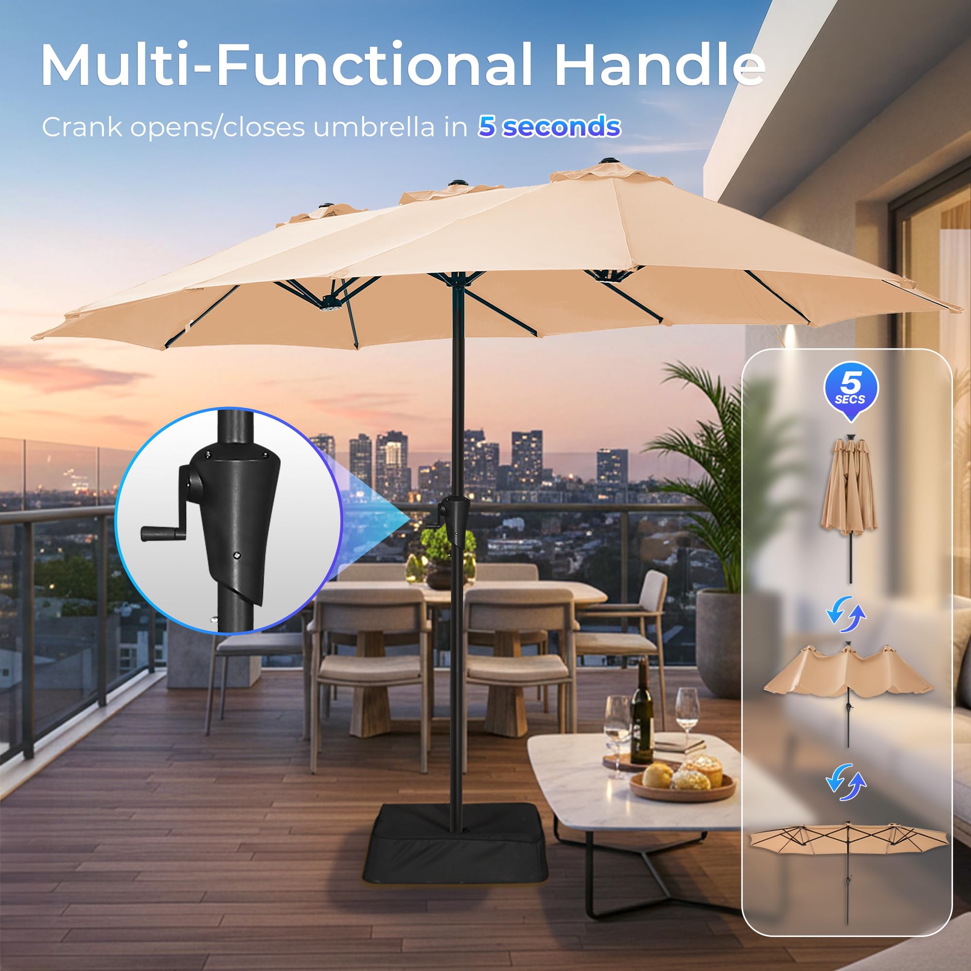 Durable steel ribs support the canopy for long-lasting shade.