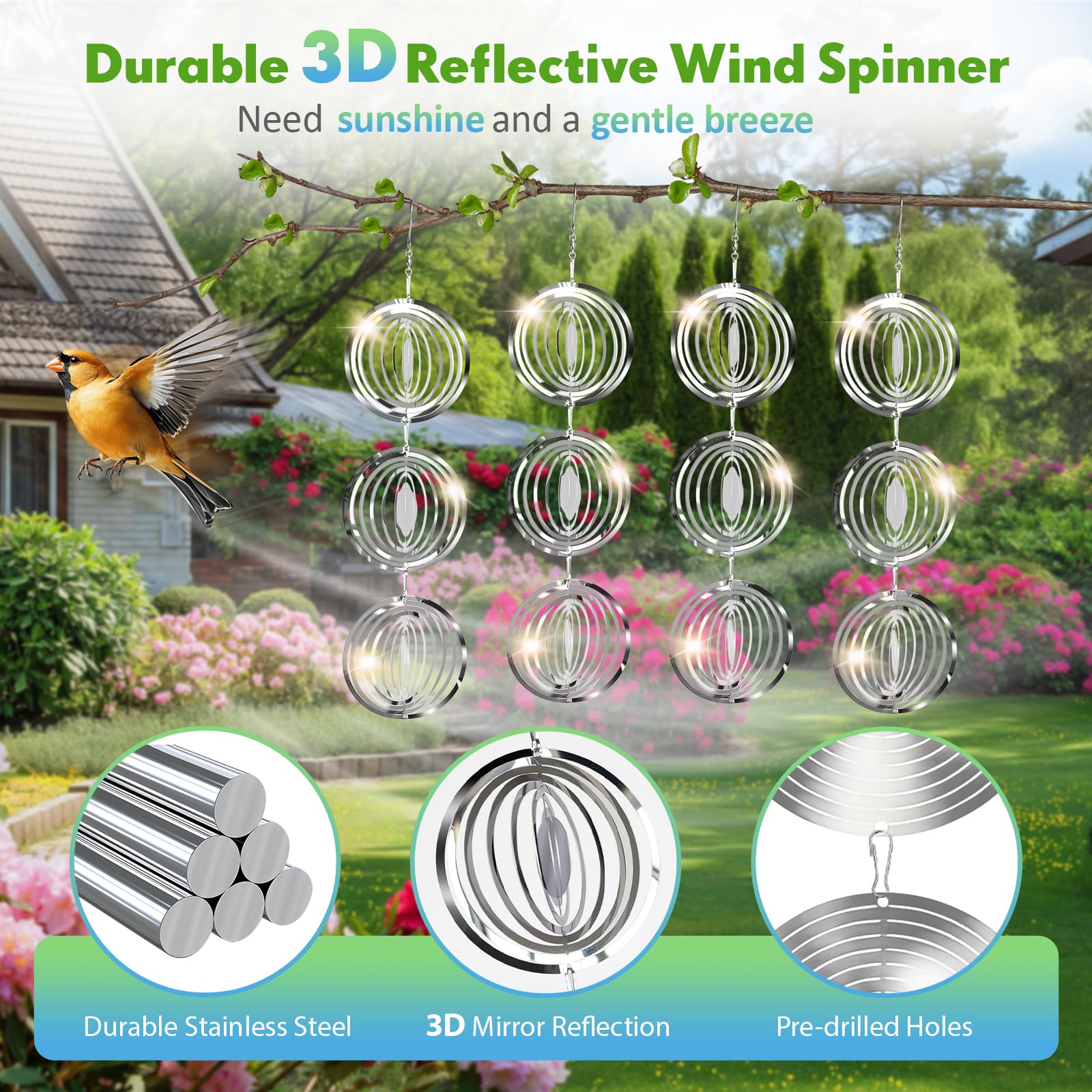 Superlong outdoor bird deterrent kit with pre drilled holes for easy hanging.