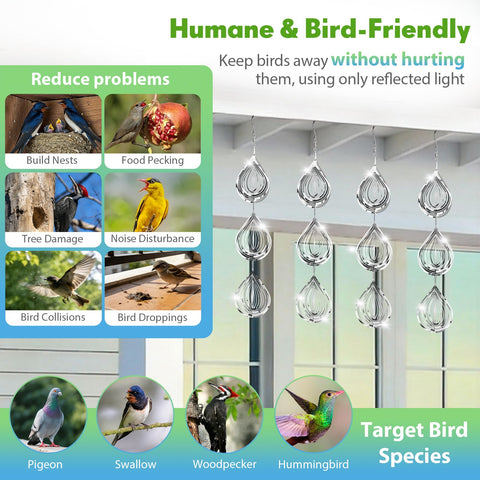 Superlong reflective deterrent ornaments refract sunlight and deter birds