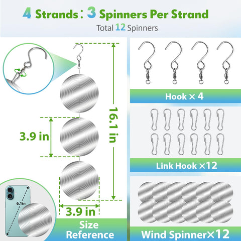 Superlong stainless steel wind spinner decor deters pigeons while adding shine.