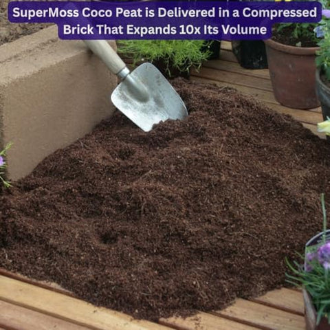 SuperMoss Coco Coir Water Absorption Boost boosts moisture retention for seedlings.