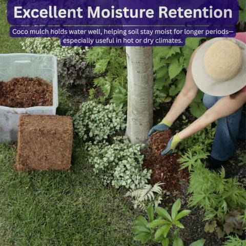 Garden bed with SuperMoss Coco Mulch demonstrates soil moisture balance and weed suppression.