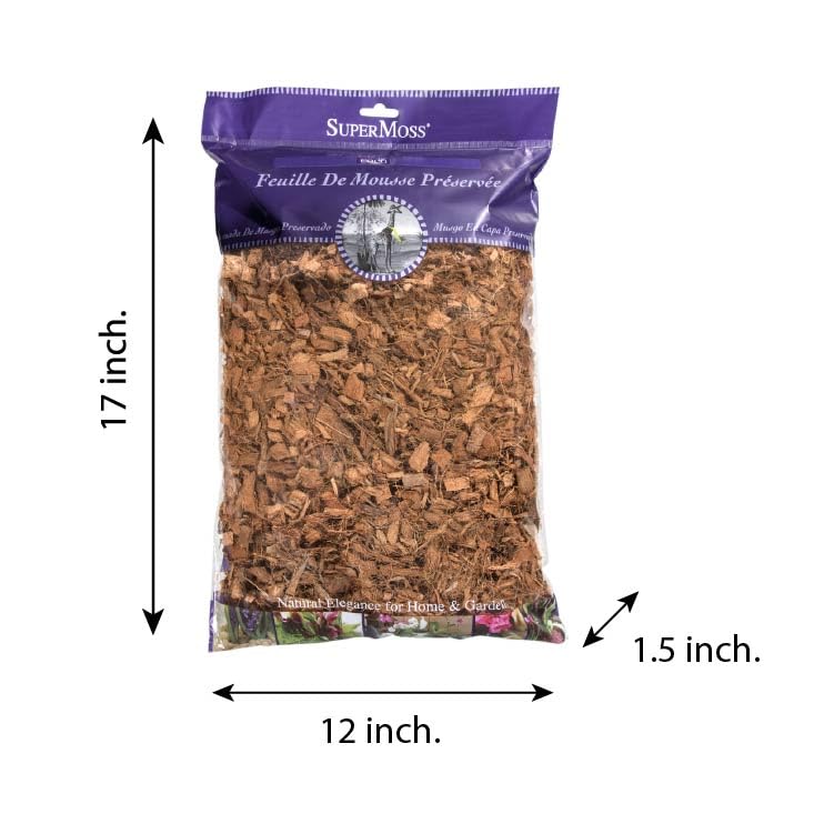 Close-up of SuperMoss Coco Mulch texture highlights absorbent material for improved water retention.