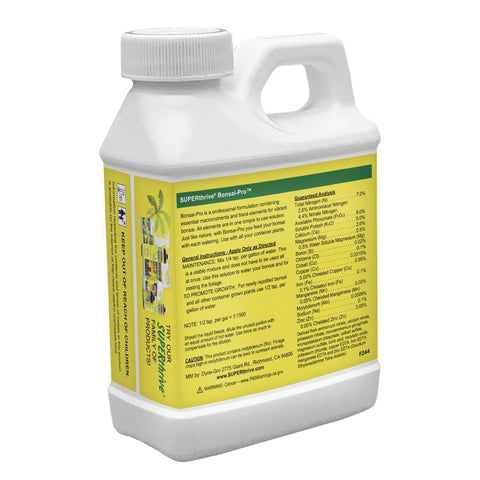 SUPERthrive Bonsai-Pro label closeup shows nutrient-rich formula
