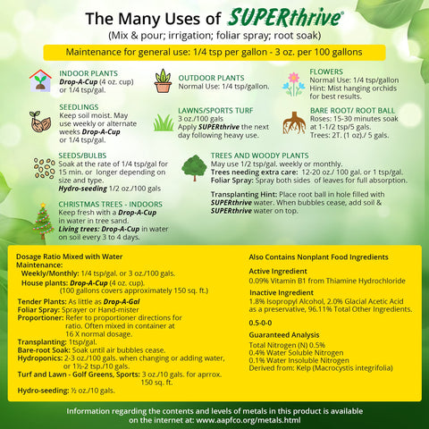 Clear dosing guide for quick, easy mixing with SUPERthrive.