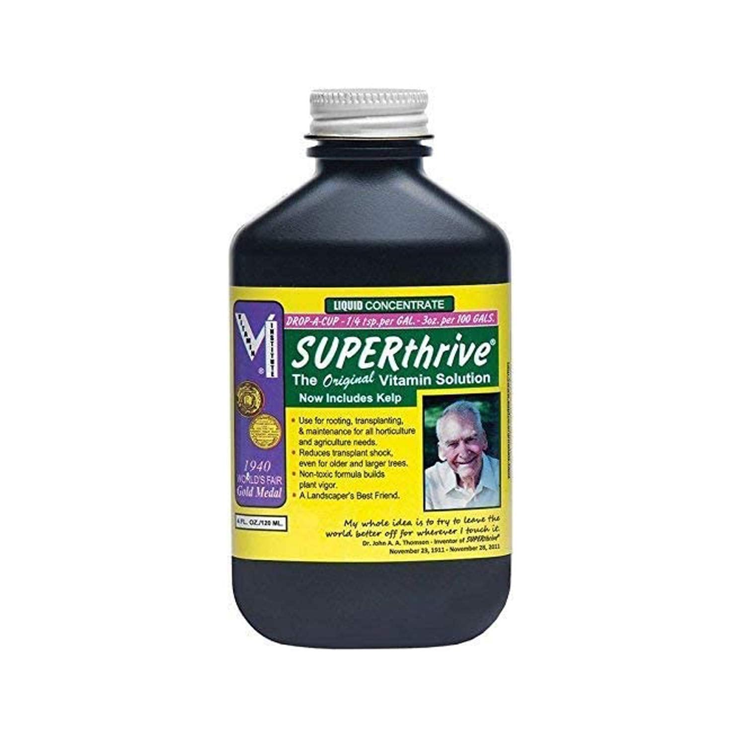 SUPERthrive original vitamin solution bottle boosts plant vitality when watered