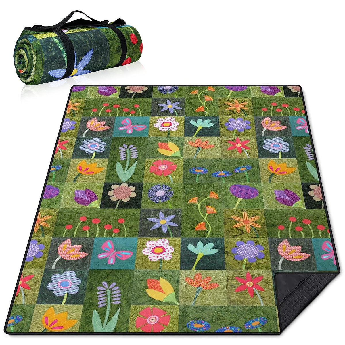 Supfitness extra large picnic blanket with foldable handle for easy outdoor picnics.