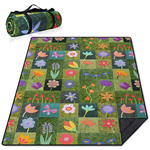 Supfitness extra large picnic blanket with foldable handle for easy outdoor picnics.