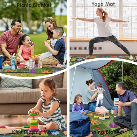 Supfitness foldable picnic blanket stores compactly with a carry handle.
