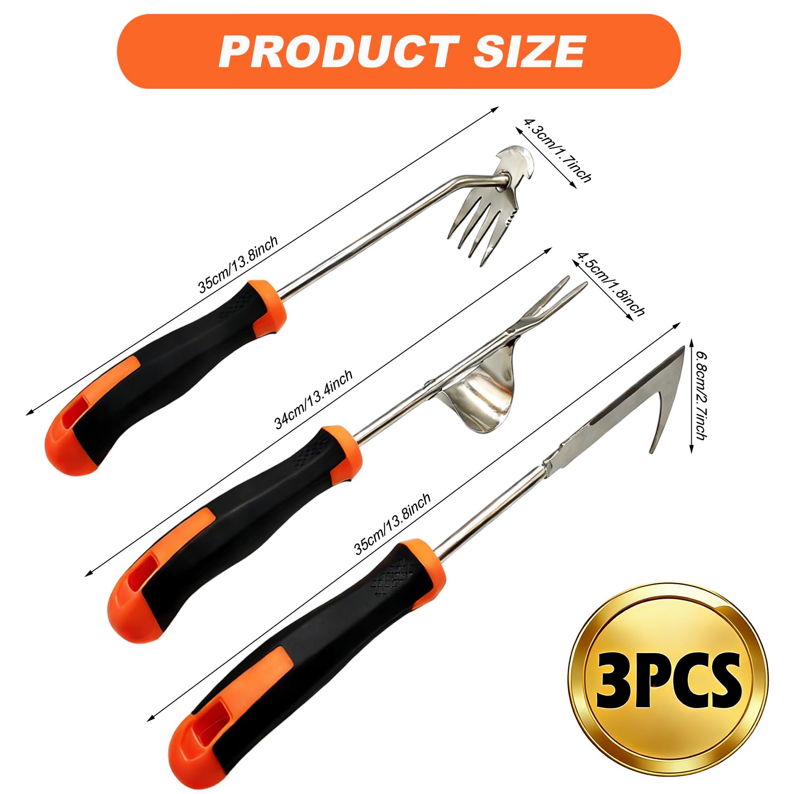 Suphan 3-Piece Weeder Set: V-shaped lever for deep root removal and efficiency