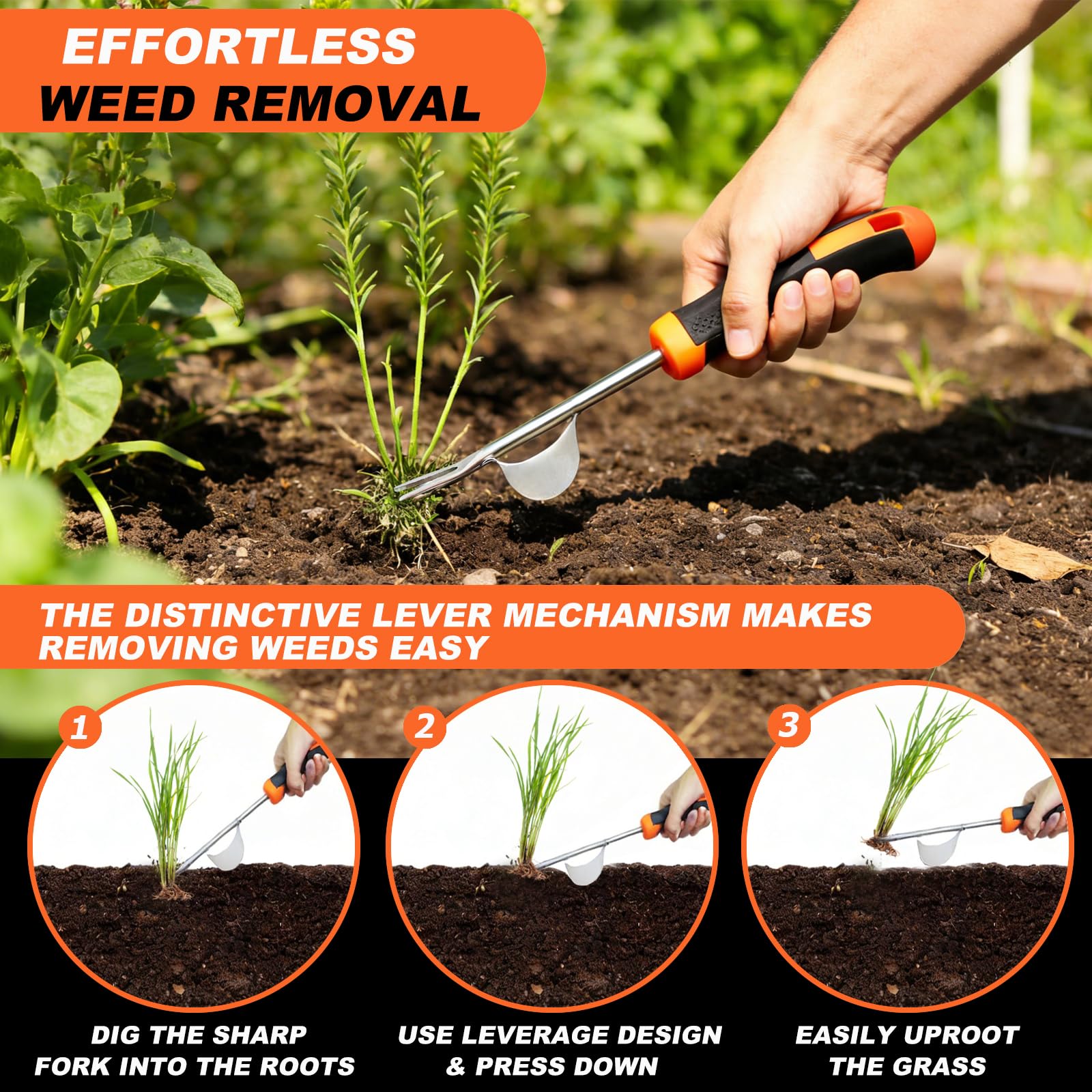 Suphan 3-Piece Weeder Set: 4-tine weeder for loosening soil and transplanting