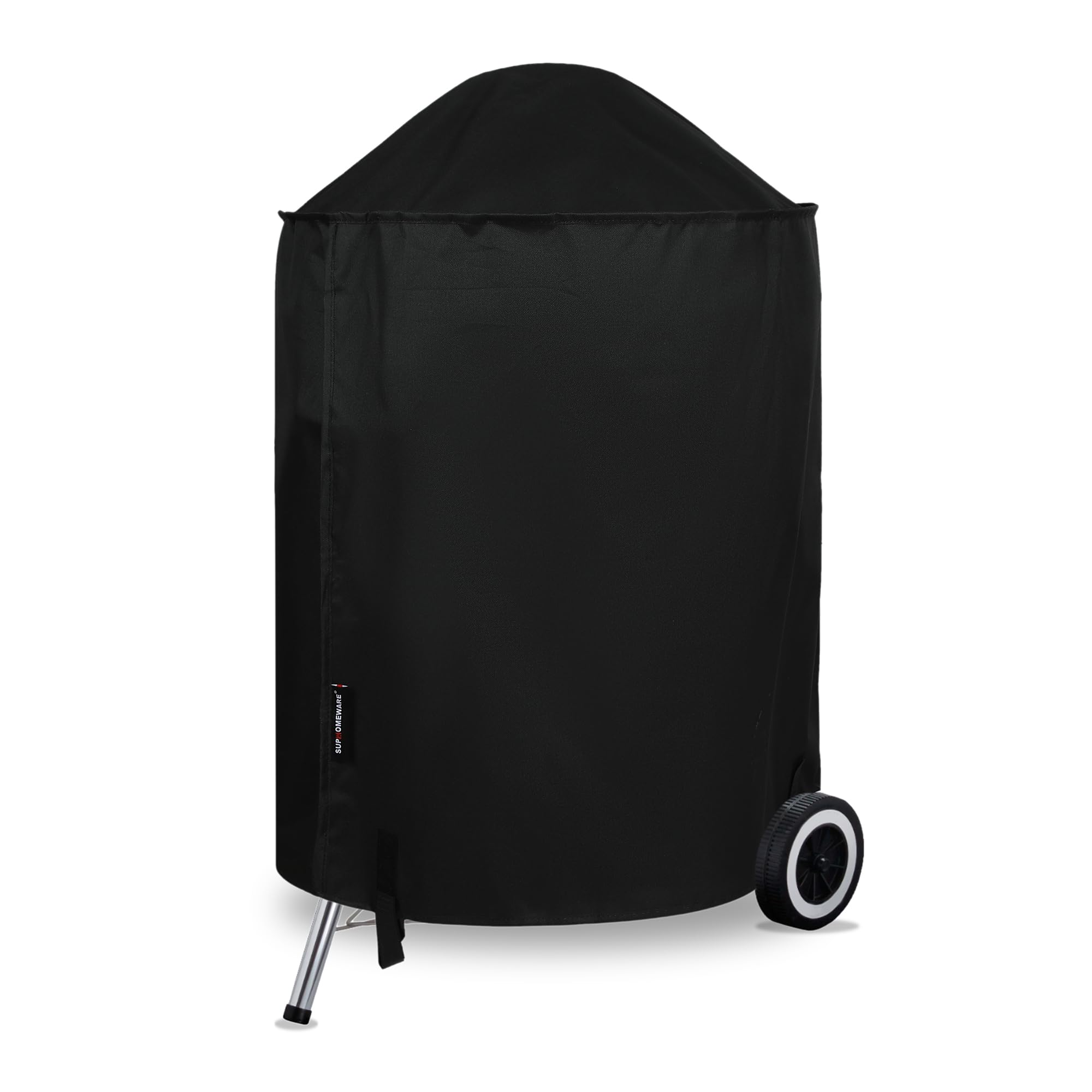 Suphomeware 22-inch grill cover on Weber kettle shields against rain and snow.
