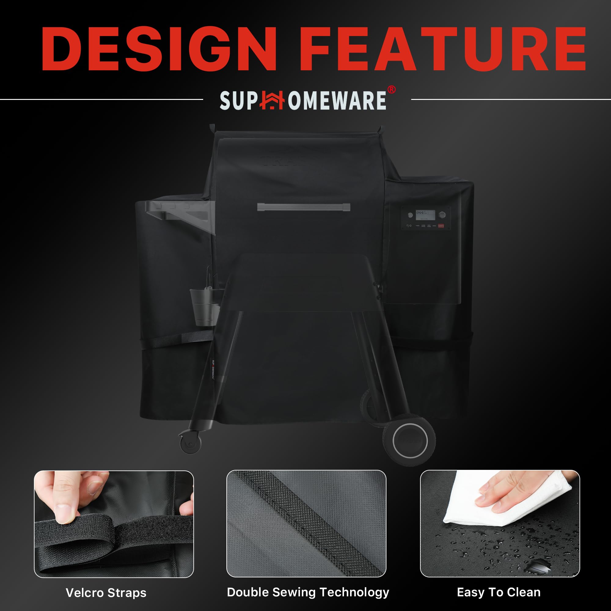 Durable handles help lift and position the Suphomeware cover