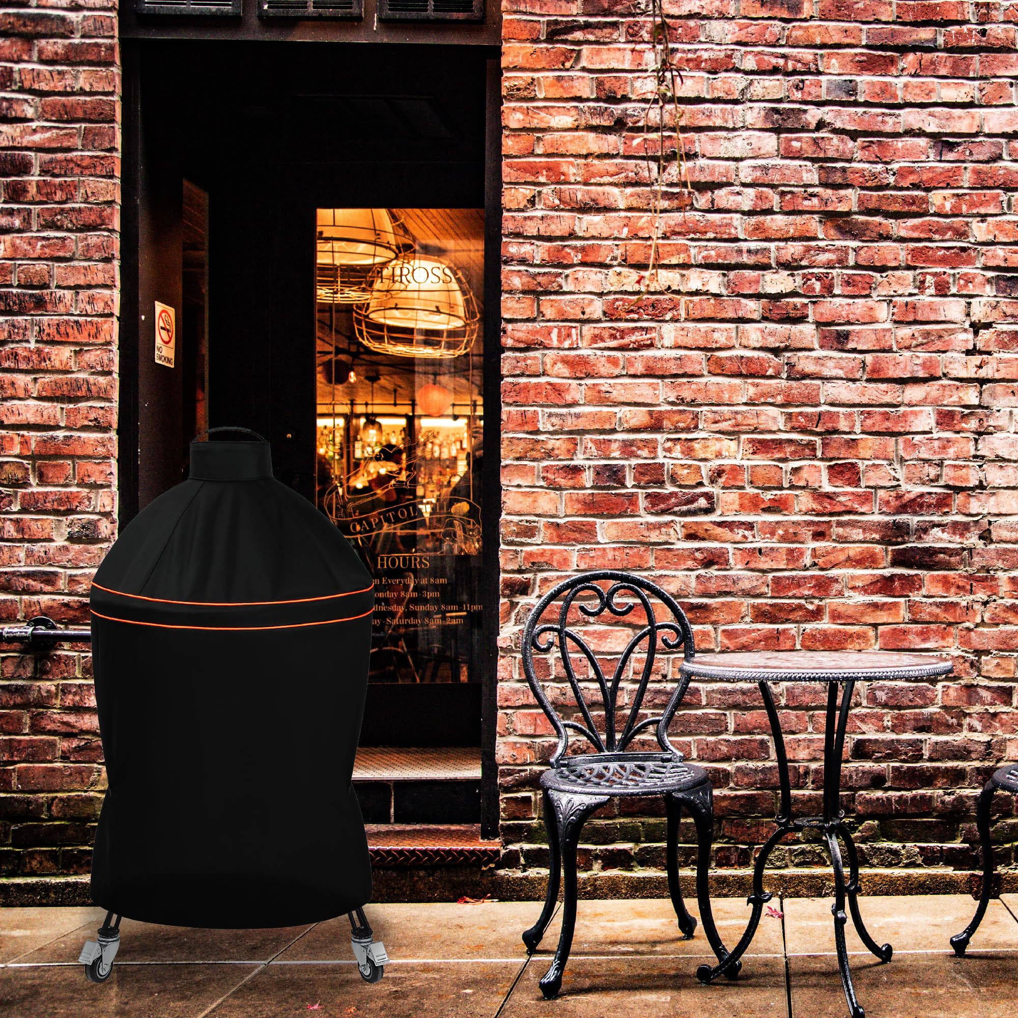 Suphomeware fits 22-inch diameter grills with fold-down side tables for versatile coverage.