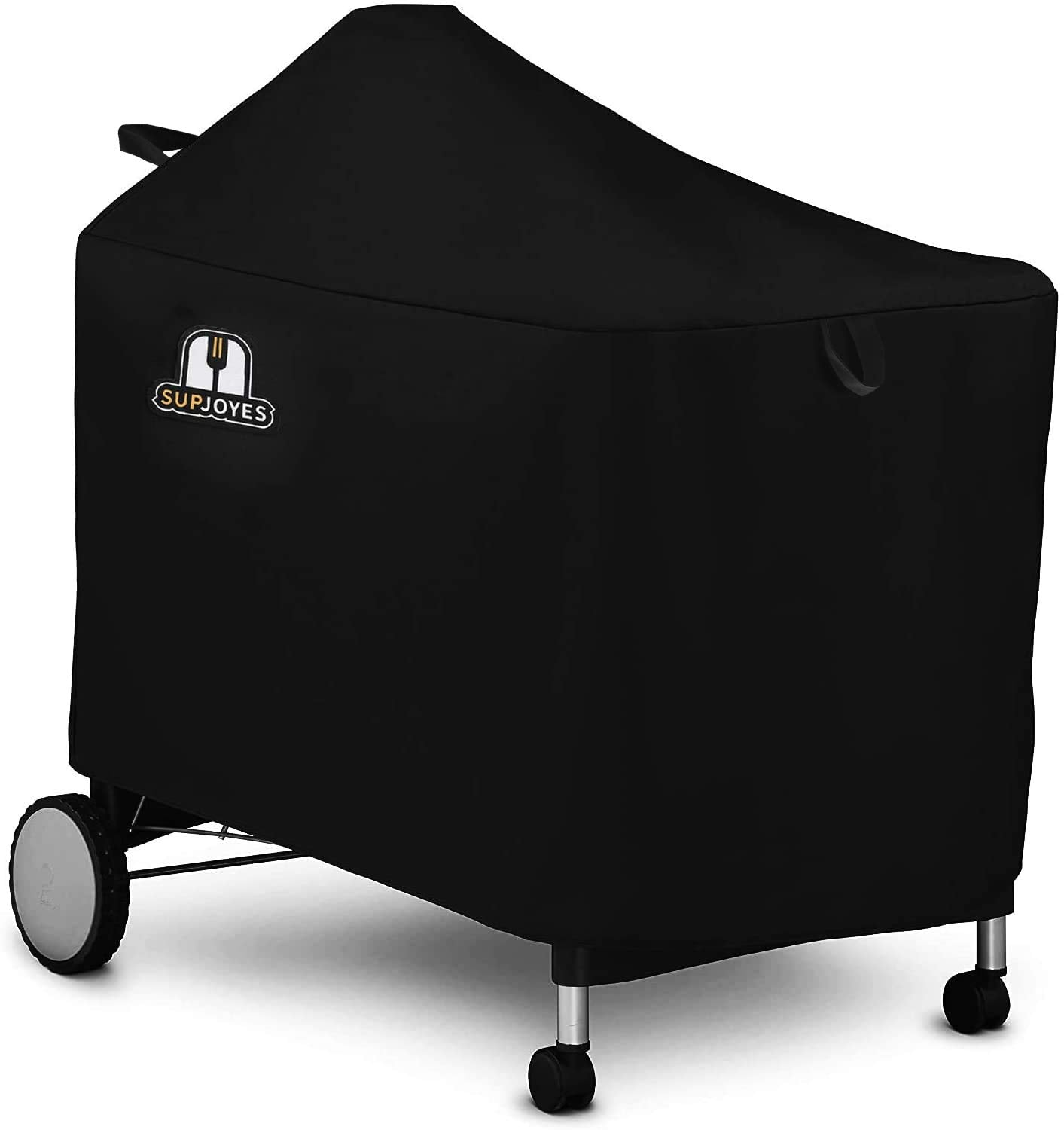 SUPJOYES grill cover on Weber Performer Deluxe protecting from rain and dust