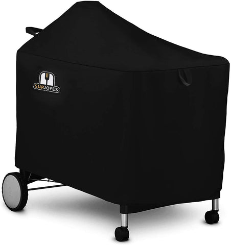 SUPJOYES grill cover on Weber Performer Deluxe protecting from rain and dust