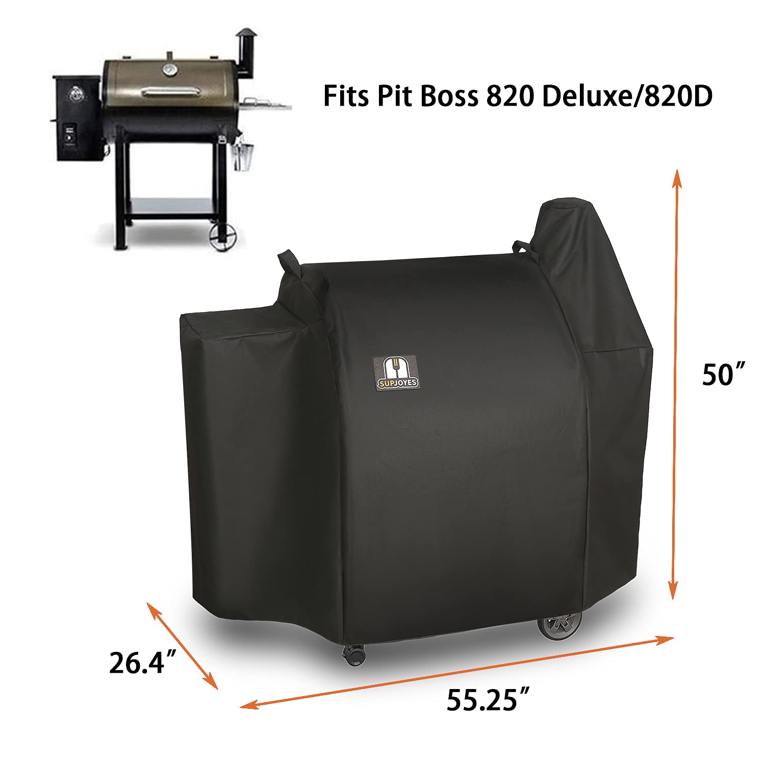 SUPJOYES Pit Boss cover side view showing durable fabric against wind