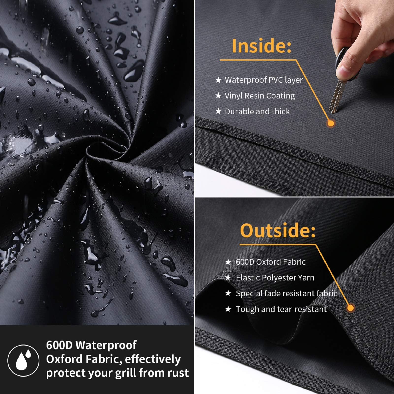 SUPJOYES waterproof coating close-up demonstrates weather protection for outdoor grills