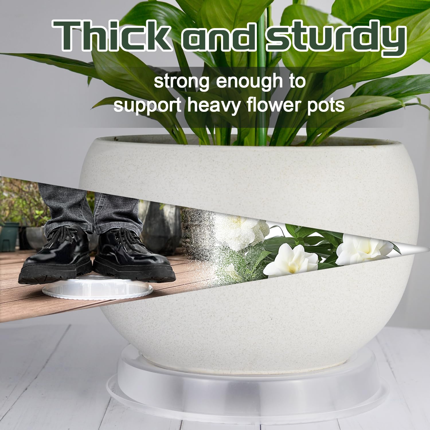 SupKing 14-inch clear saucer outdoors, weather-resistant for patios and porches.