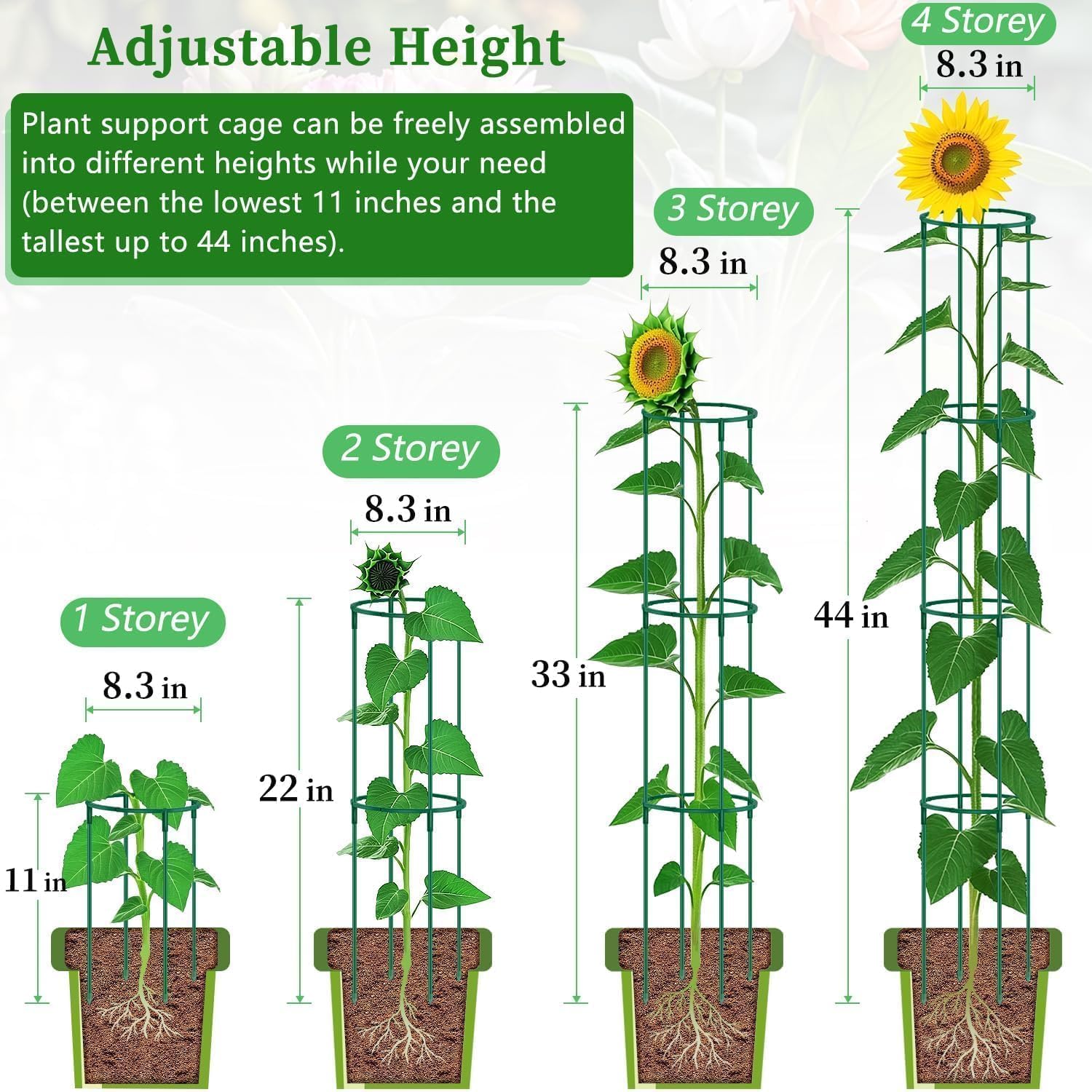 SupKing adjustable-height cages demonstrate flexible support for growing plants.