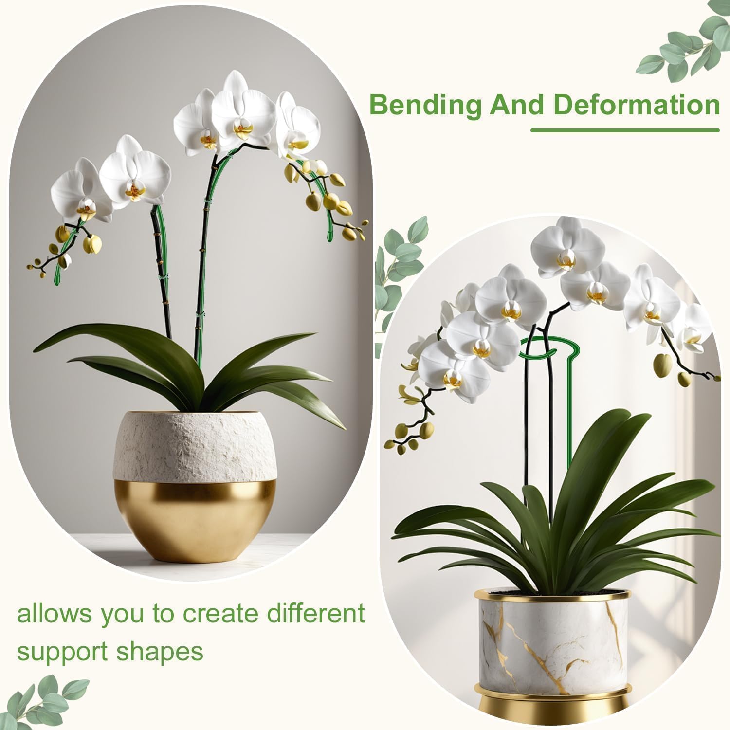 SupKing bendable-green orchid stake blends with plants for flexible shaping.