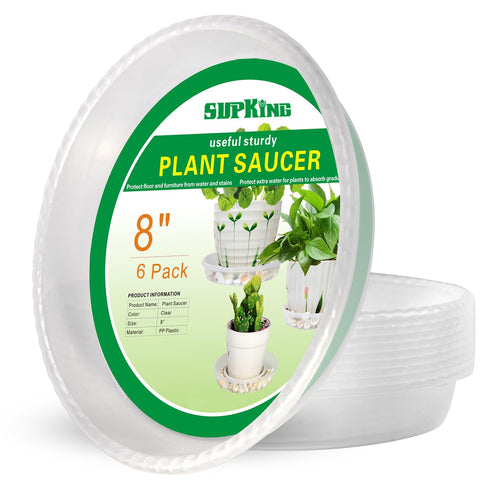 SupKing 8-inch clear plant saucer showing sturdy drip tray for indoor pots