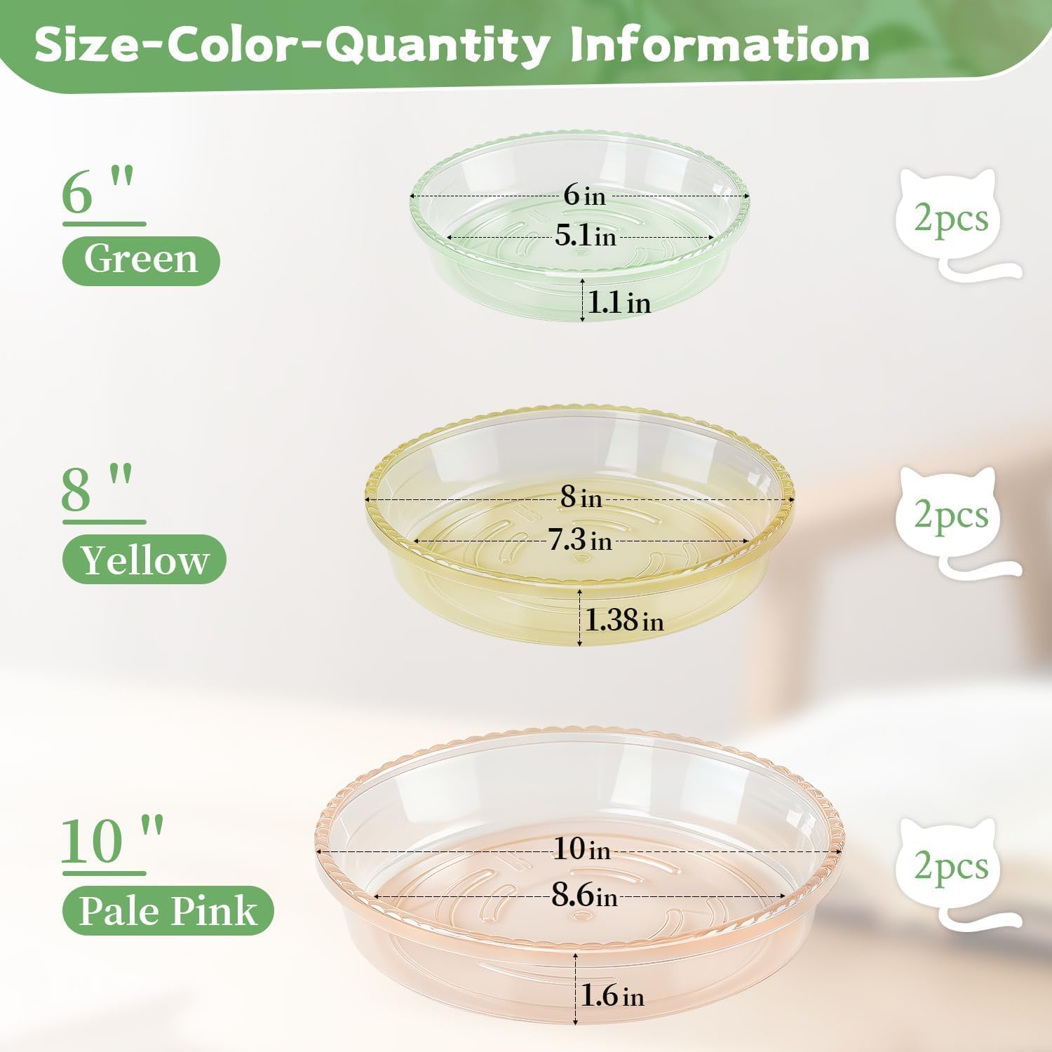 SupKing colorful set of plant saucers brightens spaces while keeping floors clean.