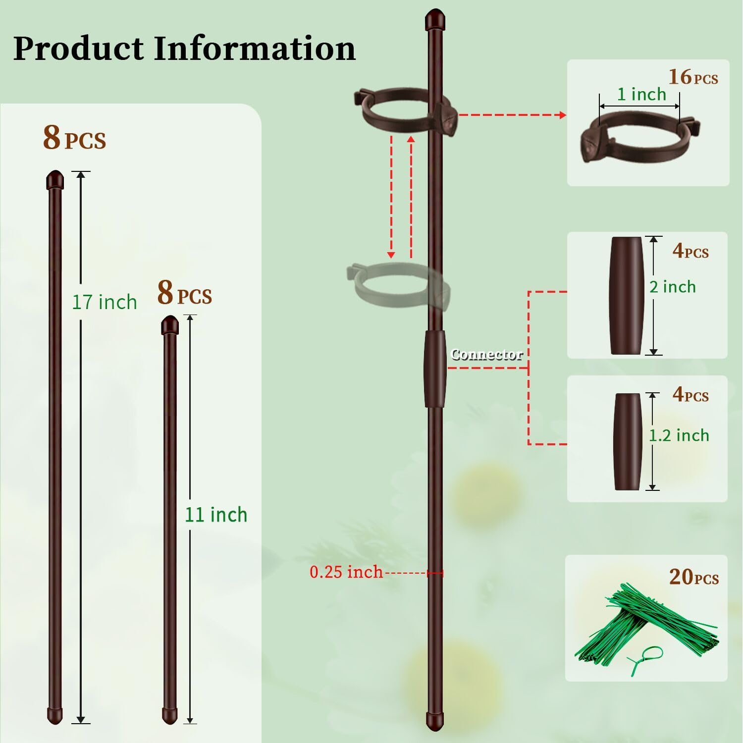 SupKing 11inch stakes with clips stabilize potted plants in small spaces.