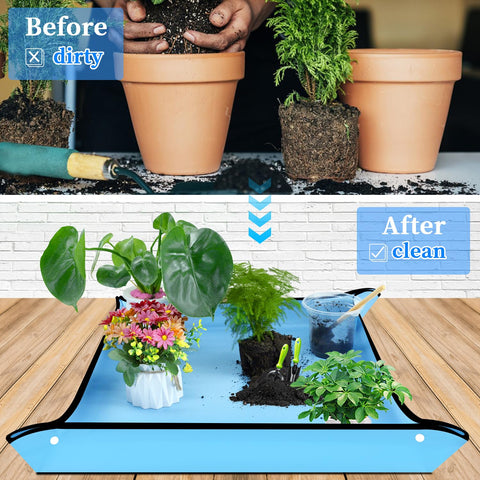 SupKing repotting mat close-up on corner buckles for spill prevention