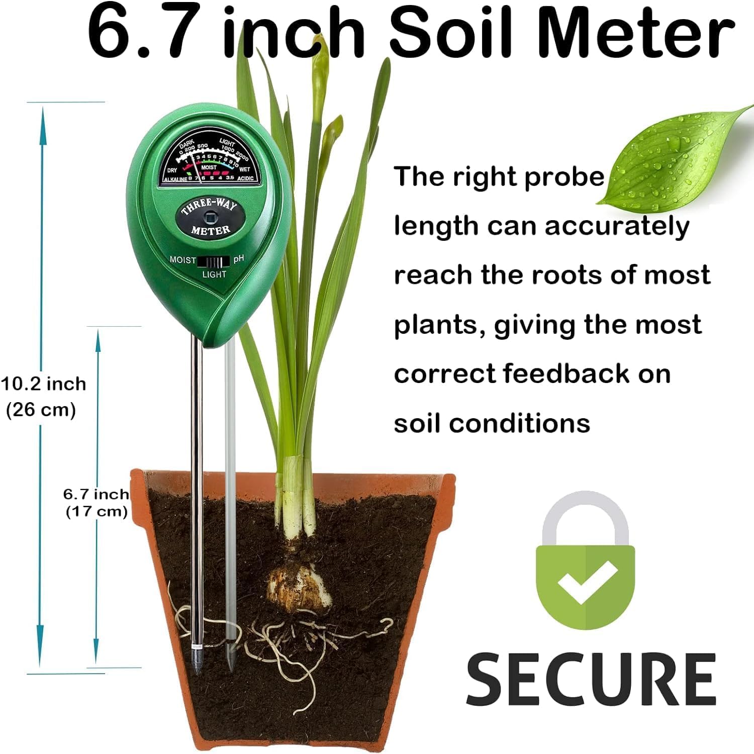 Suplong stainless steel probes enhance durability and faster soil readings.