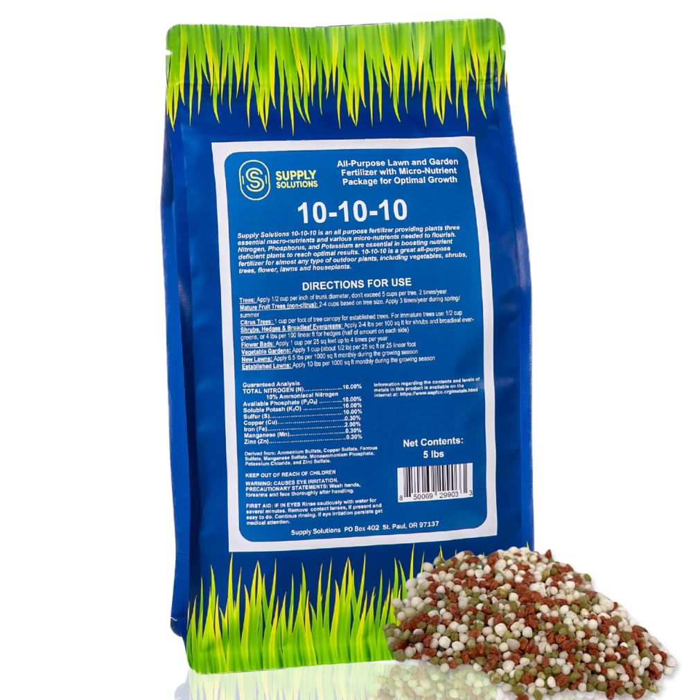 Supply Solutions 10-10-10 complete fertilizer bag ready for garden application boosts soil health.