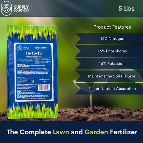 Supply Solutions 16-16-16 nitrogen promotes photosynthesis and vibrant green leaves.