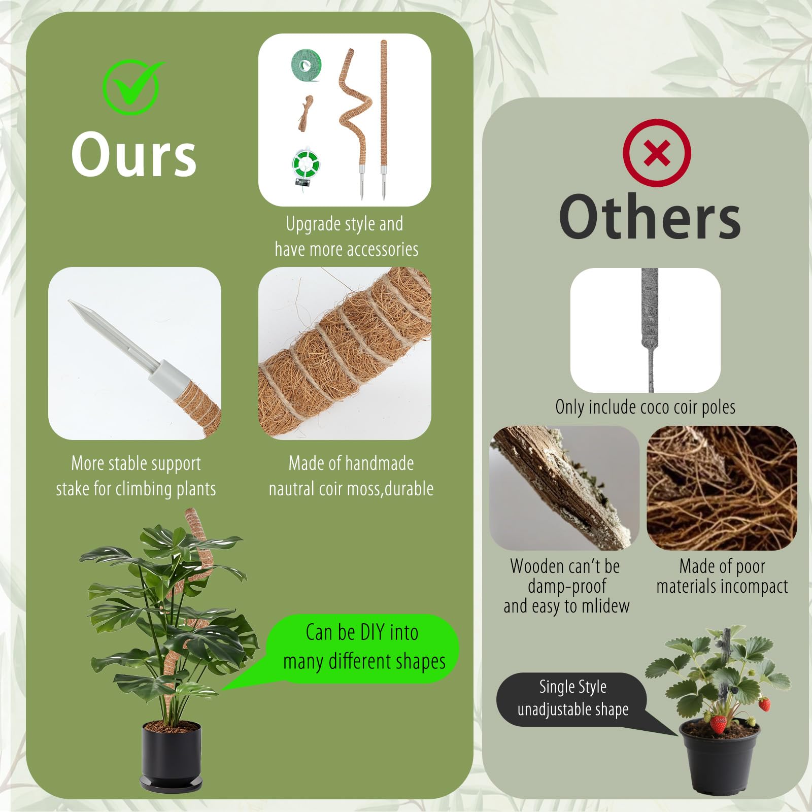 Suprock moss pole supports Monstera and other climbing plants.
