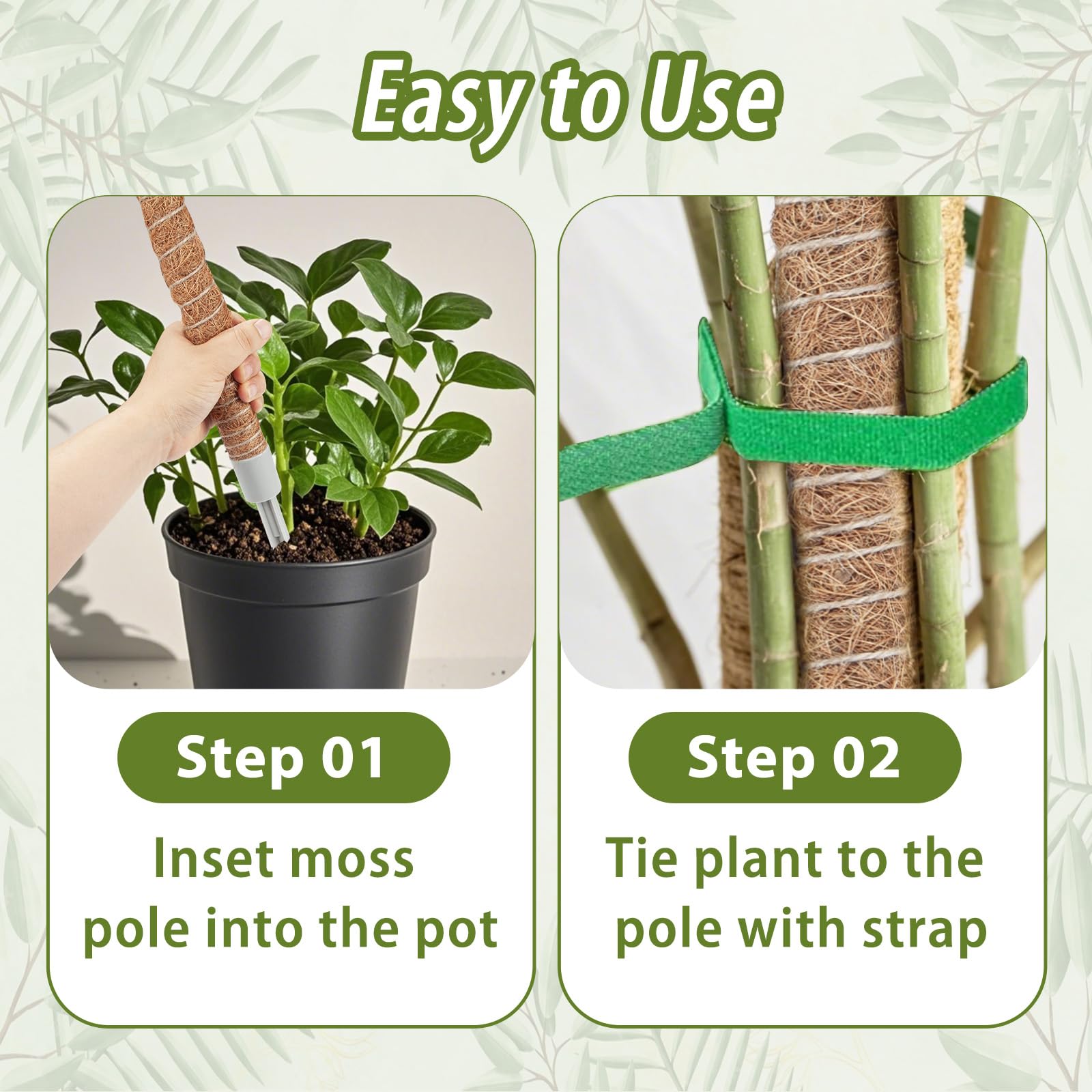 Jute rope and straps help secure stems to the pole.