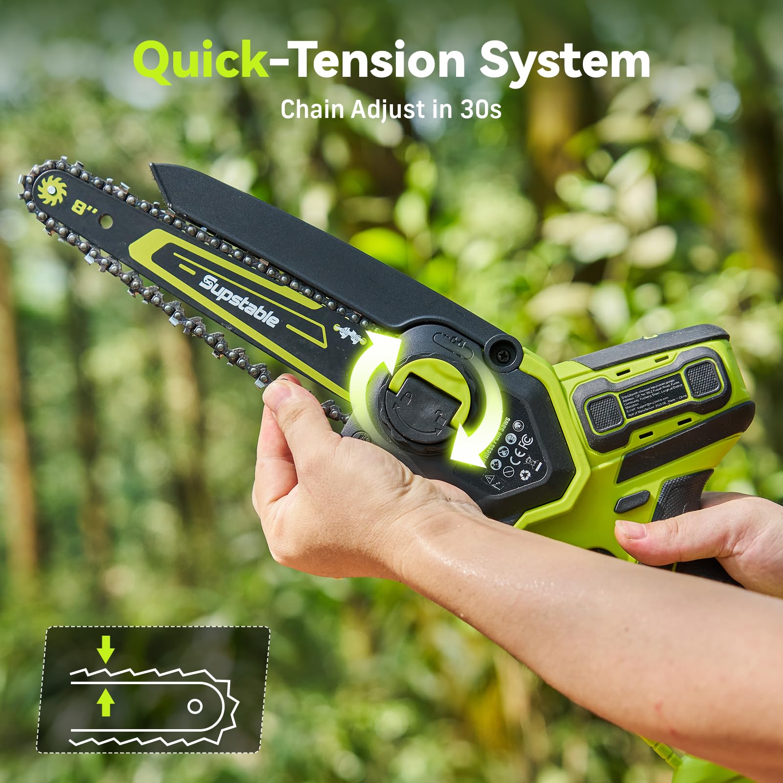 Supstable 180-degree cutting head enables precise overhead and side cuts.
