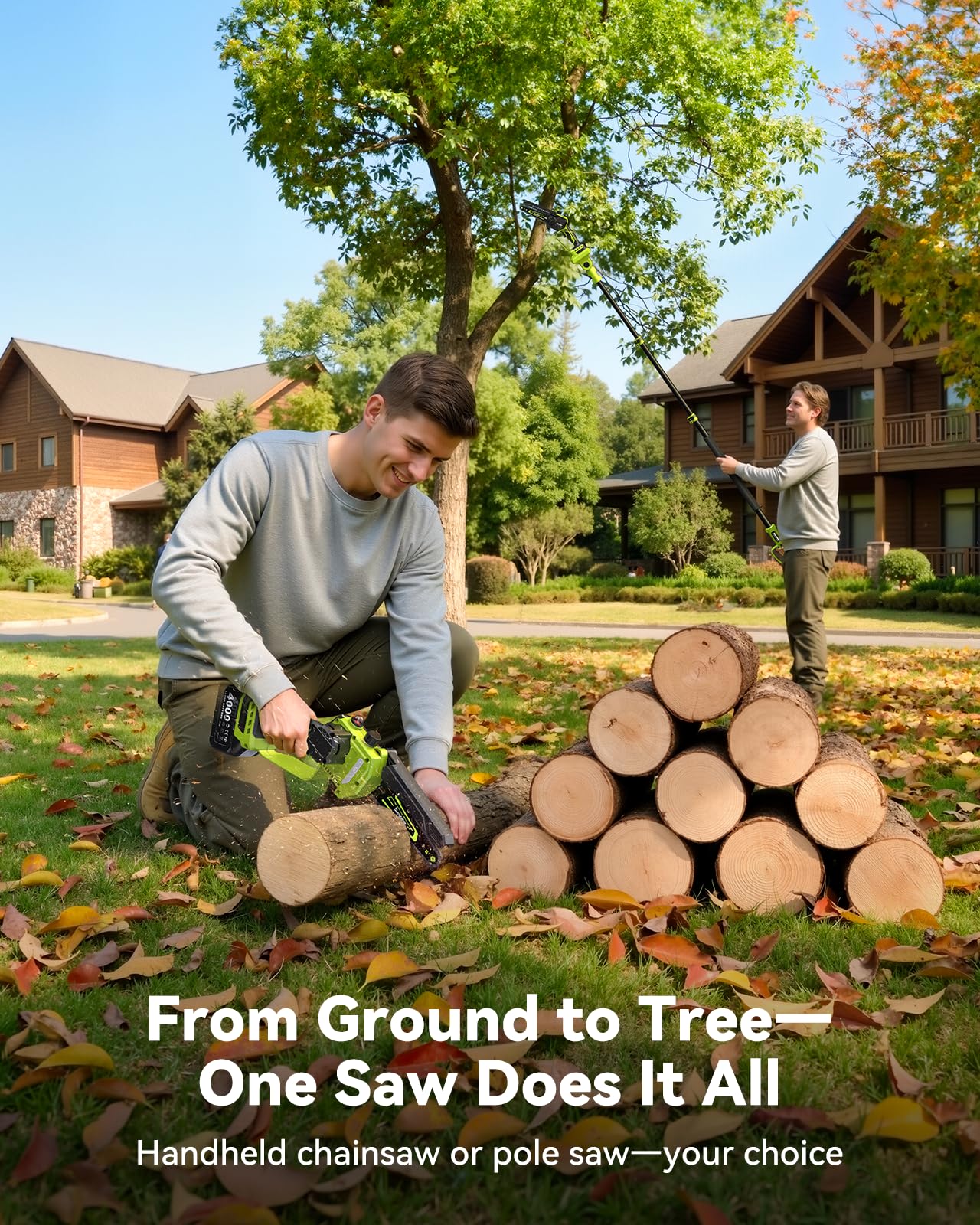Supstable extendable pole saw reaching up to 16 ft for safe ground pruning