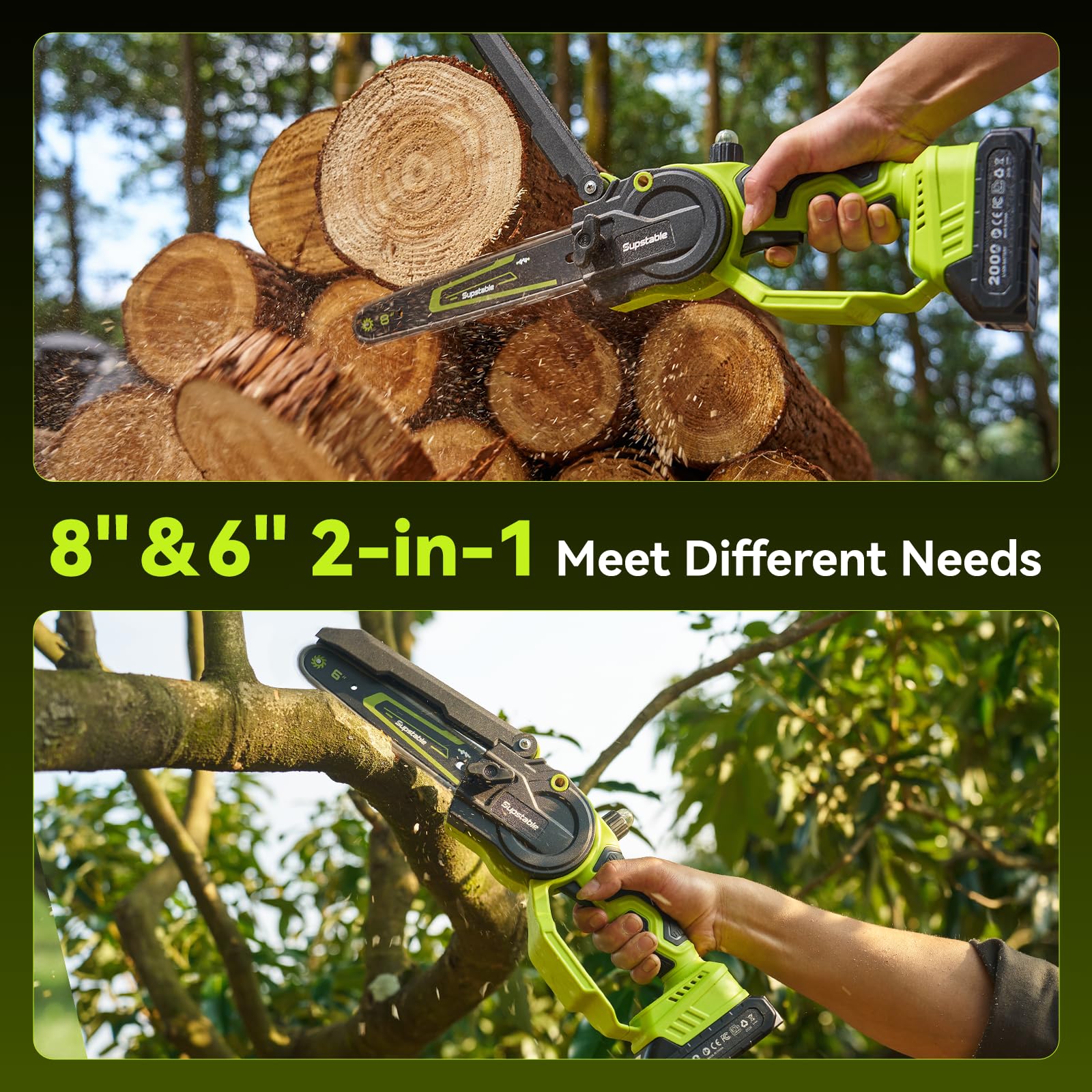 Supstable mini chainsaw with 6inch bar for precise pruning of branches