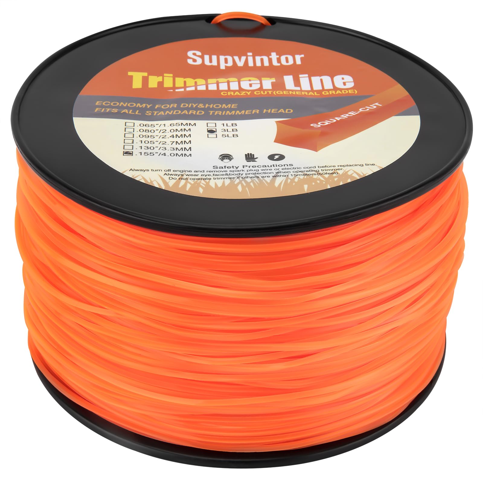 Supvintor 155 square trimmer line 288ft fits most trimmers for extended use.