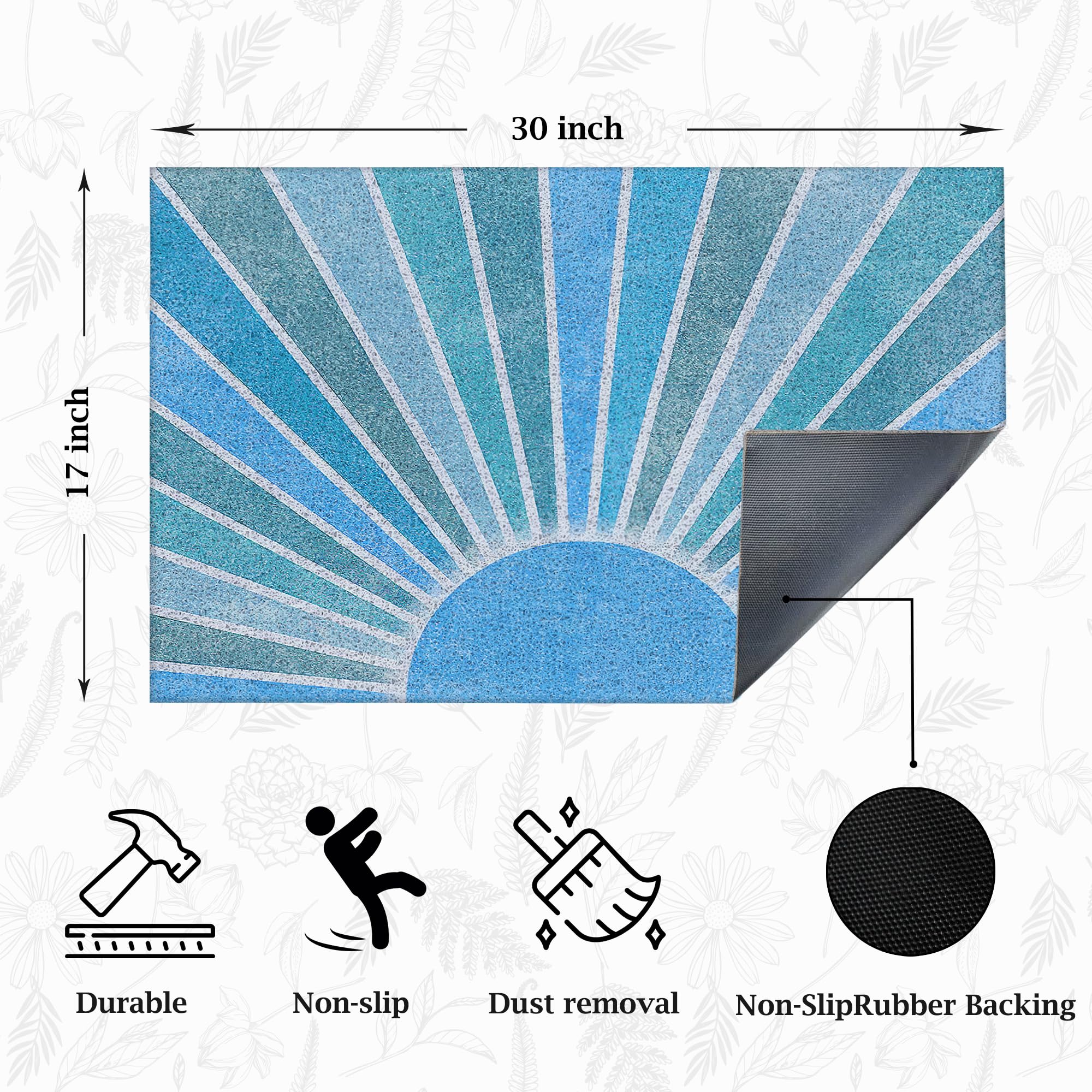 Supwhd blue boho door mat adds stylish curb appeal at the entryway.