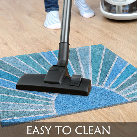 Supwhd blue boho doormat is easy to clean with hose or shaking.