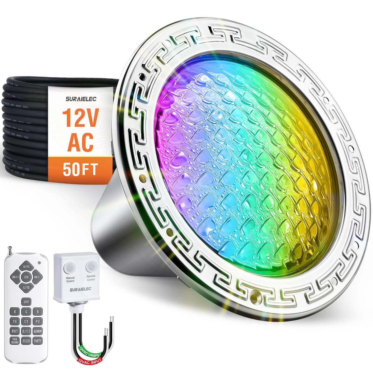 SURAIELEC 10-inch LED pool light with a sleek stainless steel finish for inground pools