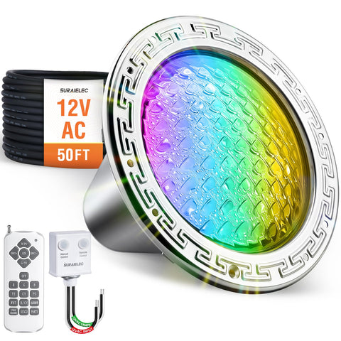 SURAIELEC 10-inch LED pool light with a sleek stainless steel finish for inground pools