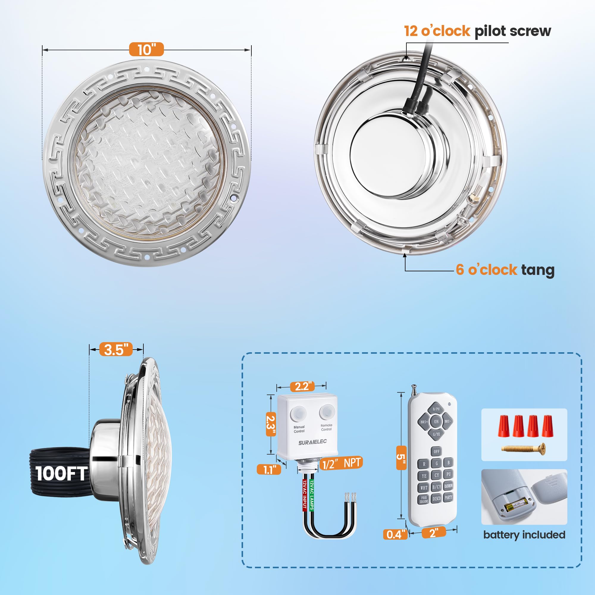 SURAIELEC offers 7 colors and 7 effects for customizable pool lighting.