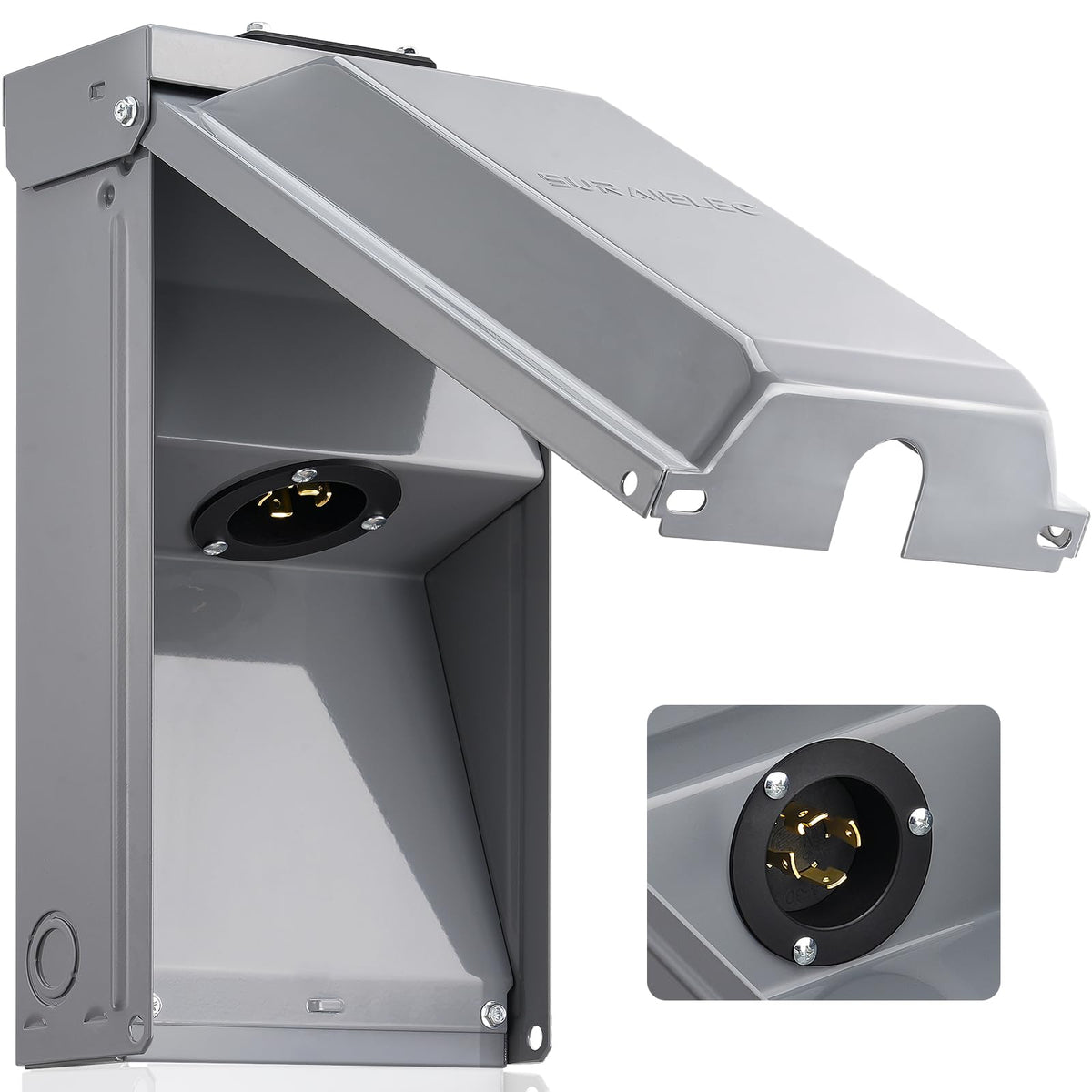 SURAIELEC generator power inlet box outdoors with L14-30P, weatherproof and ready for outages.
